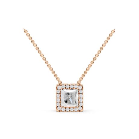 Princess Cut Halo Rubover Necklace