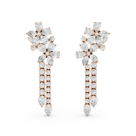 Pear Shape Diamond Floret Dangle Earrings